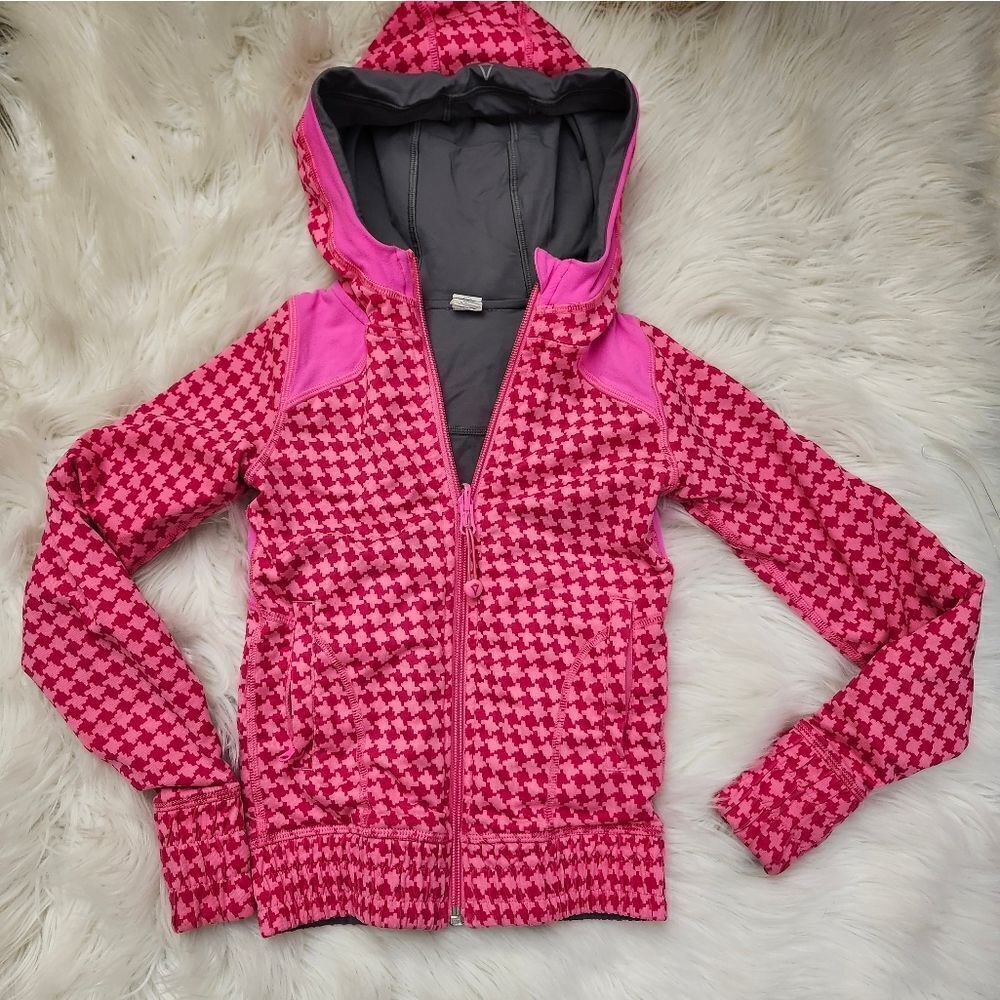 Ivivva Pinkelicious puppytoothgrey reversible hooded jacket 4
